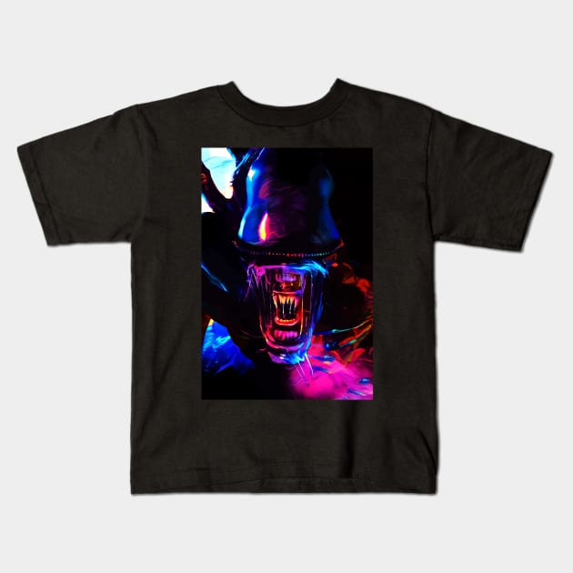 Neon Dark Alien Kids T-Shirt by hustlart